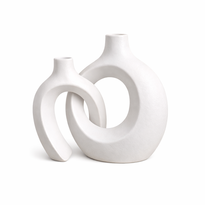 White Frankly Cotton sculptural ceramic vase set by Nest & Stem Homewares, featuring elegant, modern ceramic vases with textured designs.
