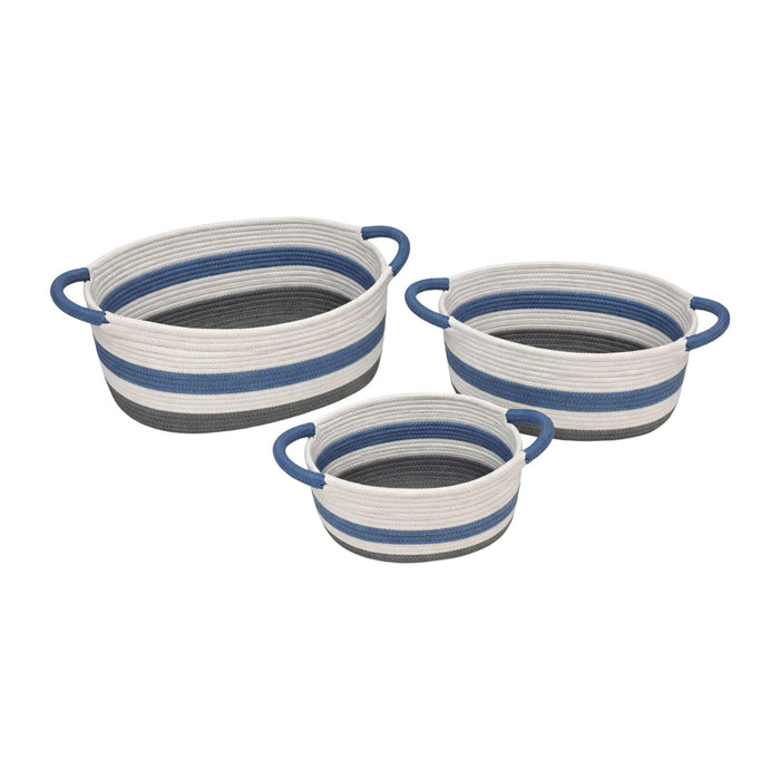 Nest & Stem Homewares Frankly Cotton striped woven storage baskets, set of two, featuring natural cotton and striped design.