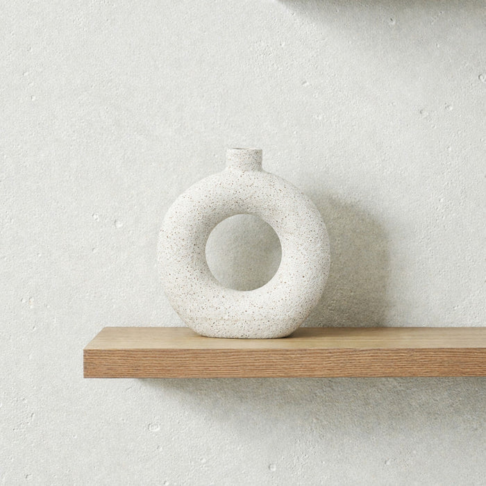 Cotton textured ceramic ring vase by Nest & Stem Homewares, showcasing a round, modern design ideal for floral arrangements.