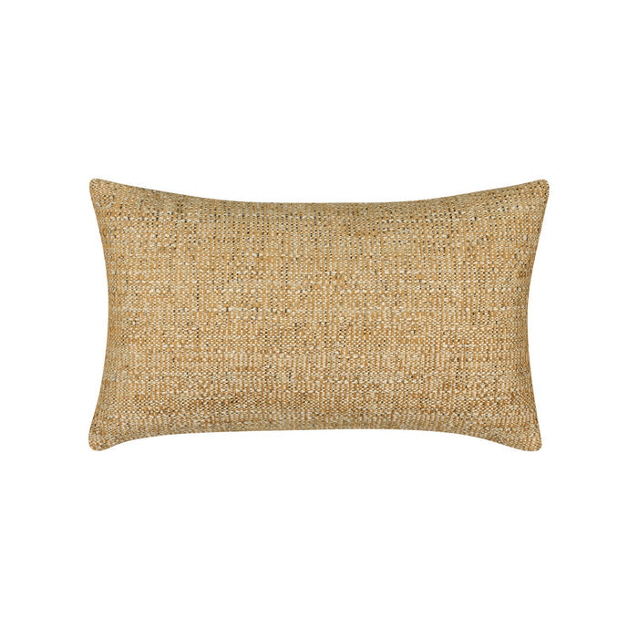 Back image of Gold textured outdoor pillow with holiday tree motif lumbar size for seasonal patio decor by Elaine Smith