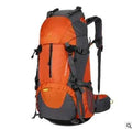 Orange FreeKnight 60L hiking backpack by Mead's Supply & Equipment, lightweight nylon mountaineering pack for outdoor adventures.