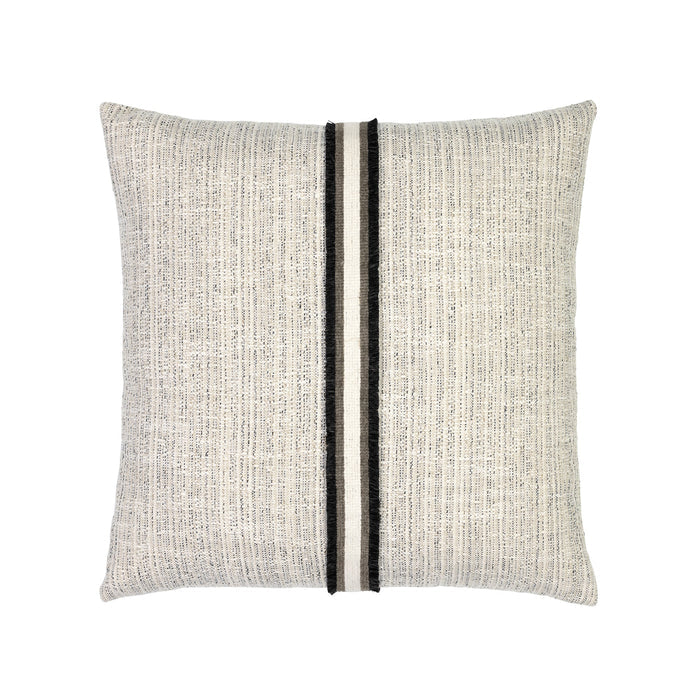 Pillow made from Linen-inspired outdoor safe woven fabric in soft neutral tones