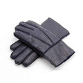 Blue genuine leather gloves with warm sheepskin lining for men, from Mead's Supply & Equipment Outfitters, one size.