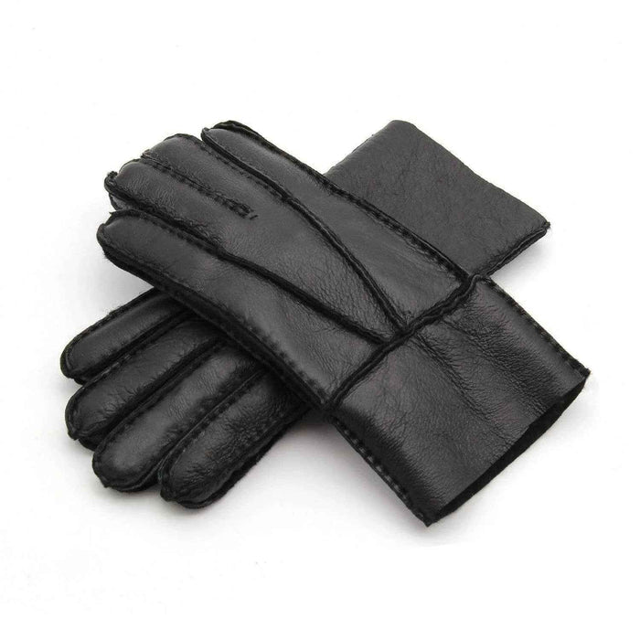 Blue genuine leather gloves with warm sheepskin lining for men, from Mead's Supply & Equipment Outfitters, one size fits all.