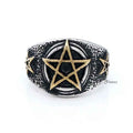 Stainless steel men's ring with gold star symbol, from Glitters, featuring a sleek design and polished finish.