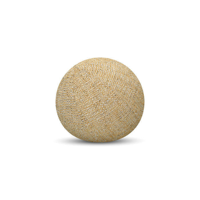 Round golden outdoor pillow with textured finish for stylish patio decor
