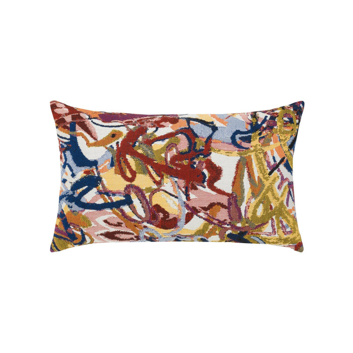 Red outdoor pillow with abstract pattern lumbar size for sophisticated patio decor