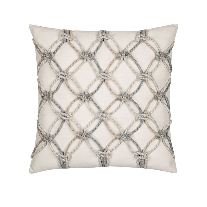 Beige outdoor pillow with macrame rope pattern square size for elegant patio decor