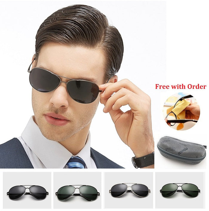 Dealonlinenz HD polarized sunglasses with anti-blue ray and hydrophobic coating, shown with black case and sleek design