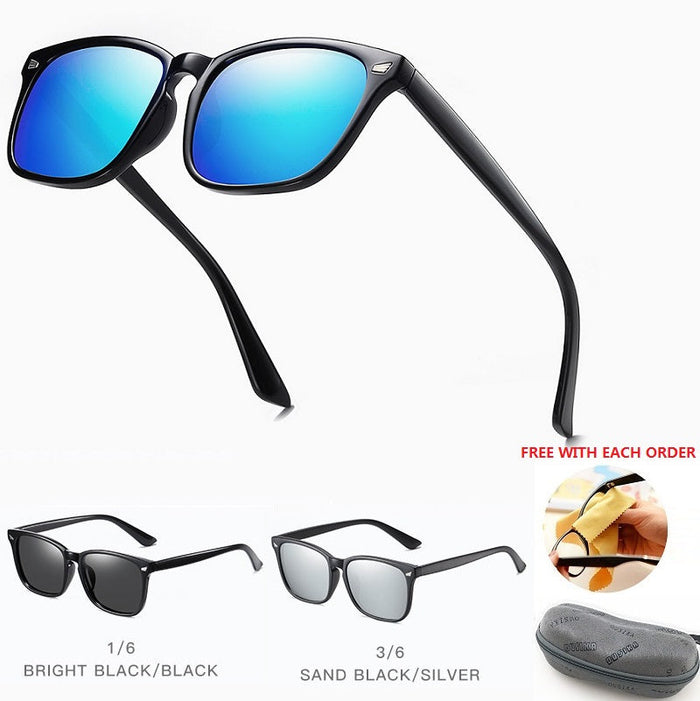 Dealonlinenz HD polarized sunglasses with anti-blue ray hydrophobic lenses, featuring sleek black frames and tinted lenses.