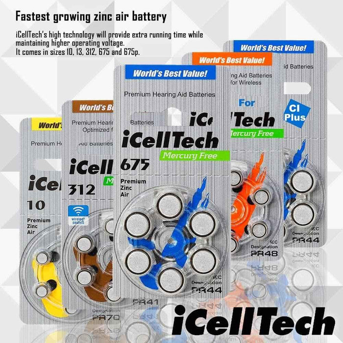 Eldertech hearing aid batteries in brown, small cylindrical batteries for hearing aids, with packaging visible.