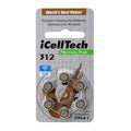 Eldertech hearing aid batteries in brown, small cylindrical power source for hearing aids, shown in a close-up image.