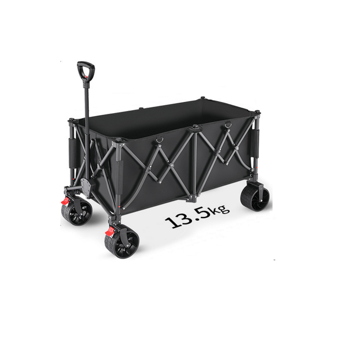 ECOTREK heavy-duty collapsible trolley wagon cart with all-terrain wheels, large 260L capacity in black.