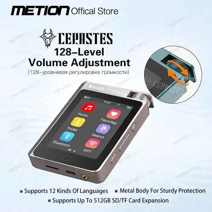 Mead's Supply & Equipment Outdoors HiFi lossless MP3 player with Bluetooth 5.0, 2.8-inch screen, 16GB storage, and portable design.