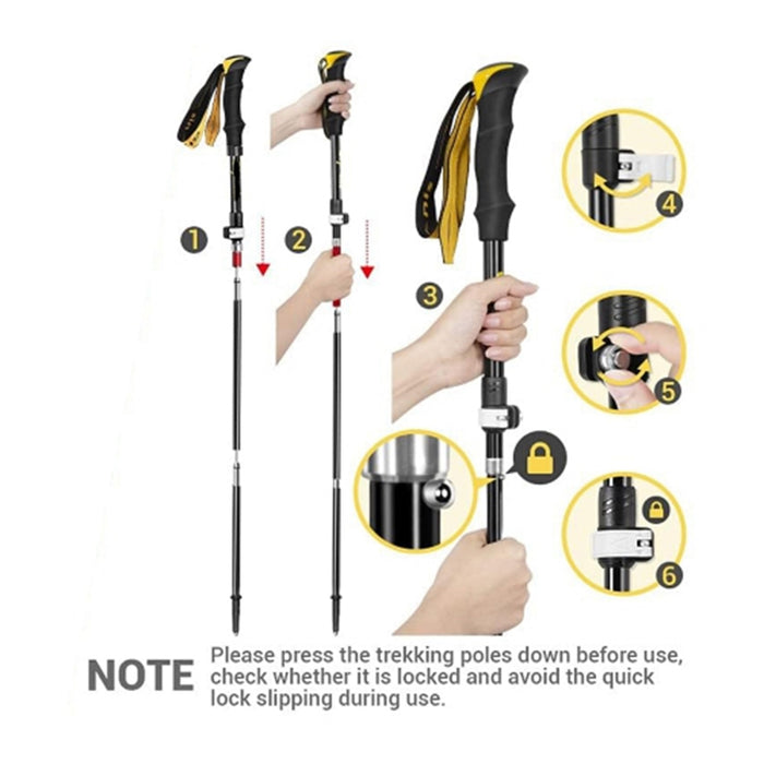 Black ECOTREK foldable hiking pole, 110-135 cm, made of durable 7075 aluminium, suitable for trekking and outdoor hiking.