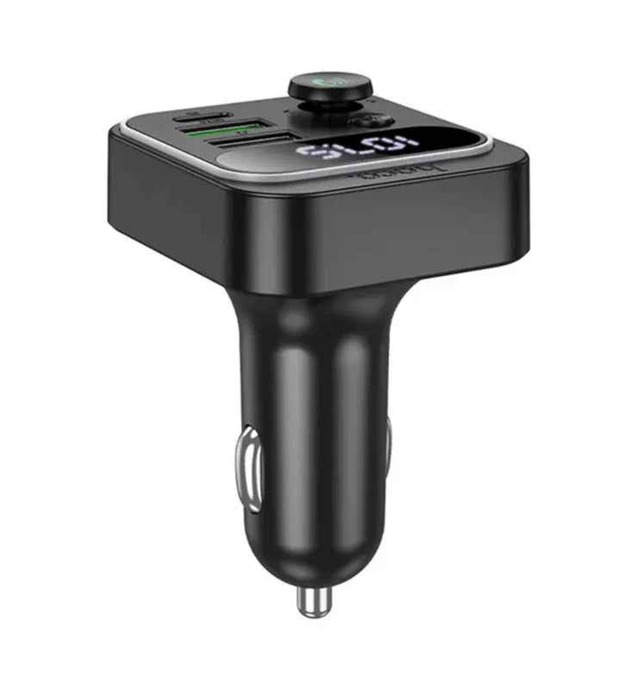 Techplus Hoco 38W FM car kit with RGB light, Bluetooth 5.4 car charger, PD and QC fast charging for vehicles.