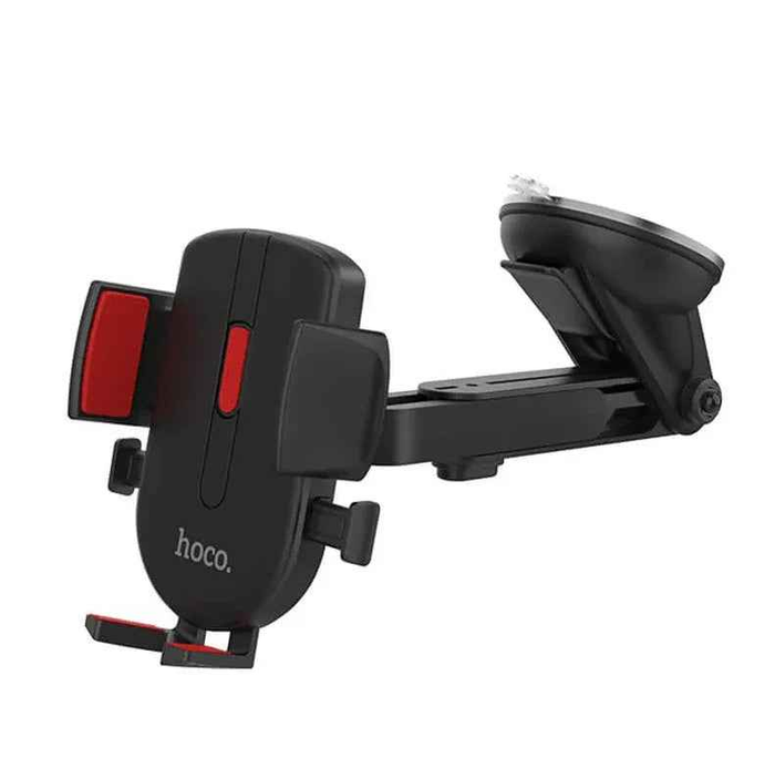 Techplus Hoco CAD01 car phone holder mounted on dashboard, showcasing easy-lock dashboard and windshield mount design.