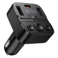Hoco E87 dual port 35W car Bluetooth FM transmitter connected to vehicle dashboard with display and control buttons