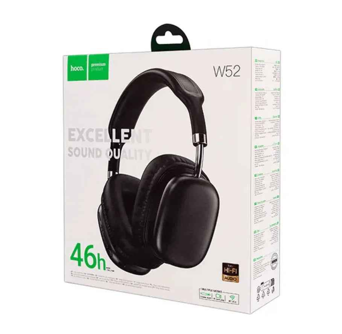 Techplus Hoco W52 wireless stereo headphones with Bluetooth headset, black over-ear design and built-in controls.
