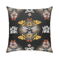 Black outdoor pillow with botanical bee pattern square size for dramatic patio decor
