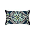 Aquamarine and navy ikat patterned outdoor pillow double sided lumbar size for transitional patio decor