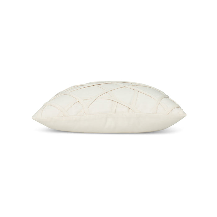 Side image of Ivory outdoor pillow with solid texture square size for modern patio decor