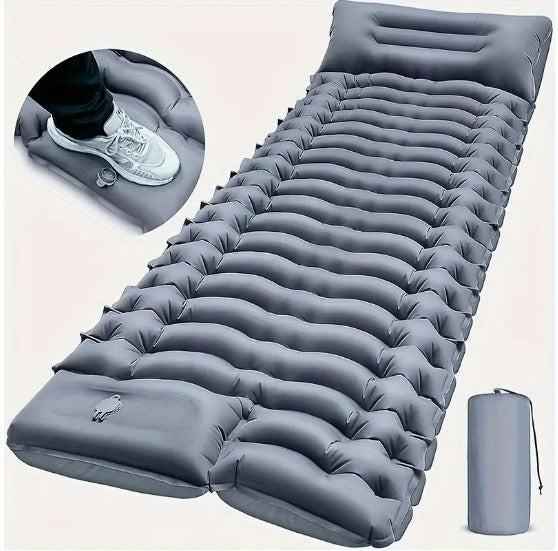 Gray inflatable camping mattress from Mead's Supply & Equipment Outfitters for camping, 190x68x10cm, durable camping gear.