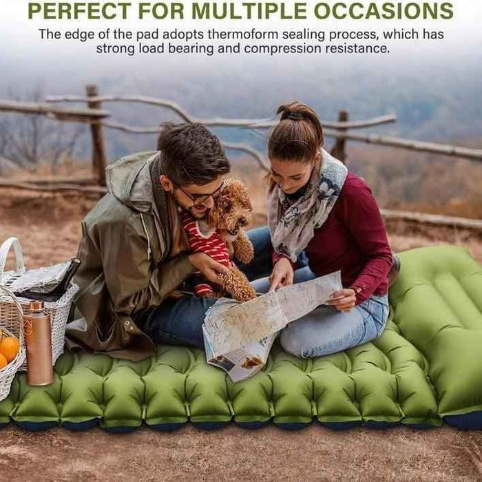 Gray inflatable camping mattress by Mead's Supply & Equipment Outfitters, 190x68x10cm, ideal for camping comfort and durability.