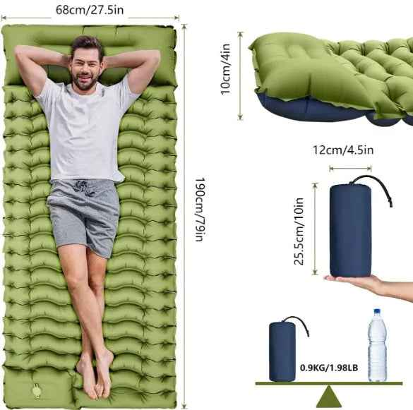 Gray inflatable camping mattress from Mead's Supply & Equipment Outfitters, 190x68x10cm, ideal for camping comfort and convenience.