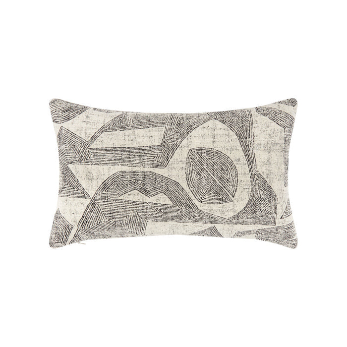 Beige & Black outdoor pillow with damask pattern lumbar size for classic patio decor