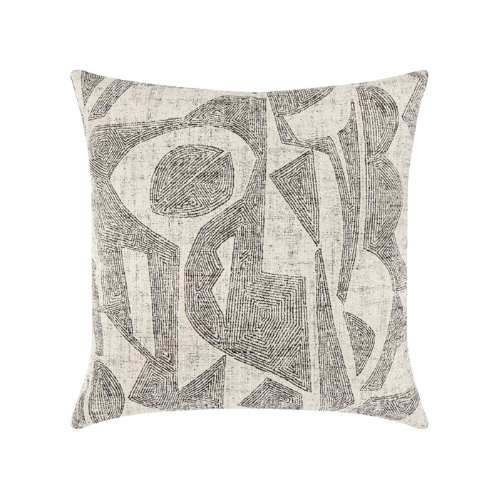 Beige and black outdoor pillow with damask pattern square size for transitional patio decor by Elaine Smith