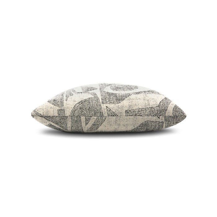 Side image of Beige and black outdoor pillow with damask pattern square size for transitional patio decor by Elaine Smith