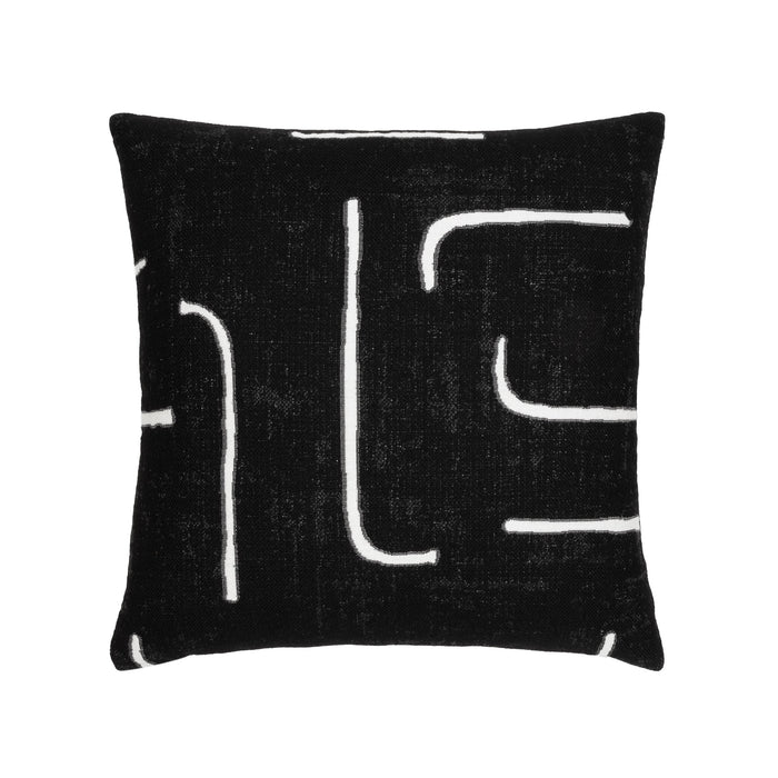 Black abstract outdoor pillow in square size for dramatic patio decor by Elaine Smith
