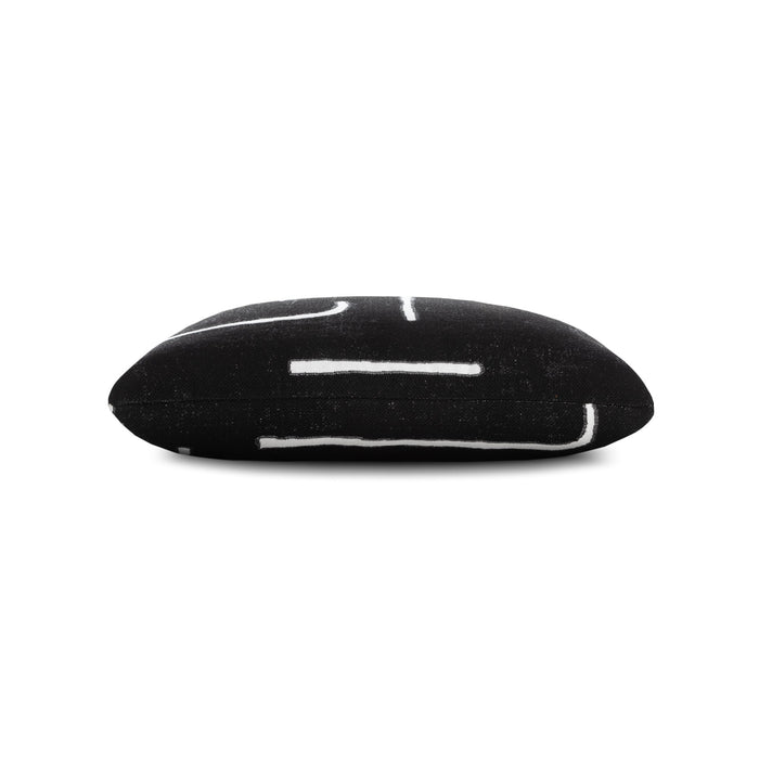Side image of Black abstract outdoor pillow in square size for dramatic patio decor by Elaine Smith