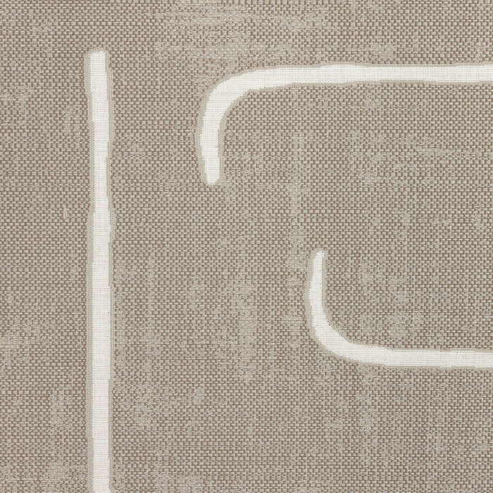 Detail image of Taupe outdoor-safe fabric with abstract white linear design