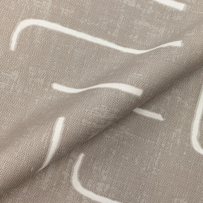Close shot texture image of Taupe outdoor-safe fabric with abstract white linear design