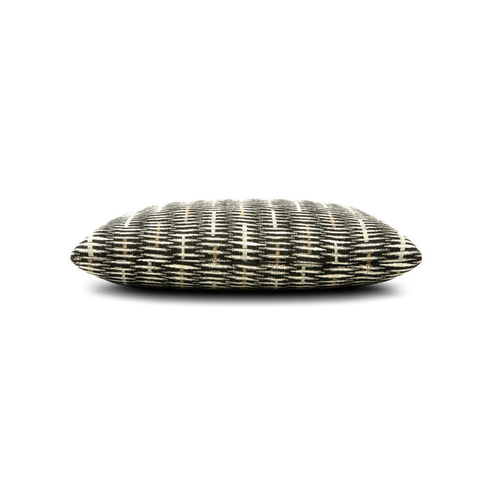 Side image of Black lattice outdoor pillow lumbar size for modern patio decor