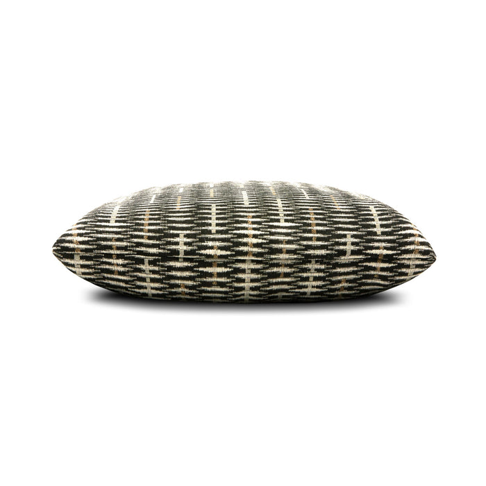 Side image of Black lattice outdoor pillow square size for bold patio decor by Elaine Smith