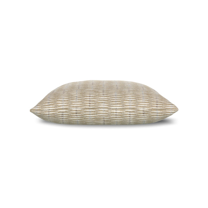 Side image of Beige lattice outdoor pillow square size for classic patio decor