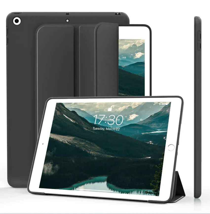 Techplus iPad 10.2 7th Gen ultra slim smart case with trifold cover, protective shell for handheld device, front view.