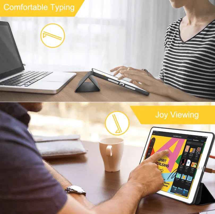 Techplus iPad 10.2 7th Gen ultra-slim smart case with trifold cover, designed for handheld device protection and style.