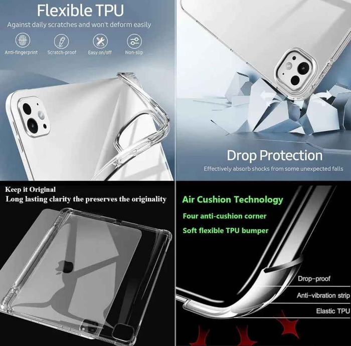 Techplus clear case for iPad Pro 11 2nd Gen 2020, slim transparent cover protecting the handheld device.