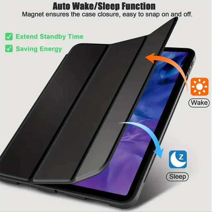 TechPlus black ultra-slim protective smart case for iPad Pro 11-inch 2nd, 3rd, and 4th generation, showing the cover on the device.