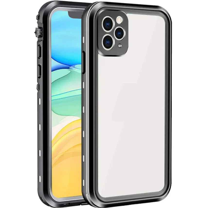 Techplus iPhone 11 Pro waterproof case in red with full protective cover, made by Redpepper, showing the rugged exterior and secure fit.