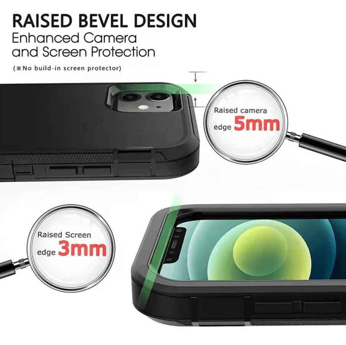 Techplus iPhone 12 heavy-duty shockproof mobile phone case with reinforced edges and clear back design.
