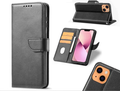 Black leather iPhone 13 Pro Max wallet case by TechPlus with slim flip cover and card slots, designed for protection and style.