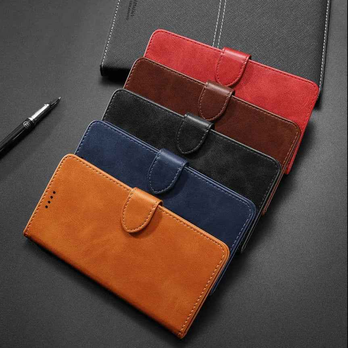 Black techplus iPhone 13 wallet case with slim leather flip cover, providing protection and card storage for smartphone.