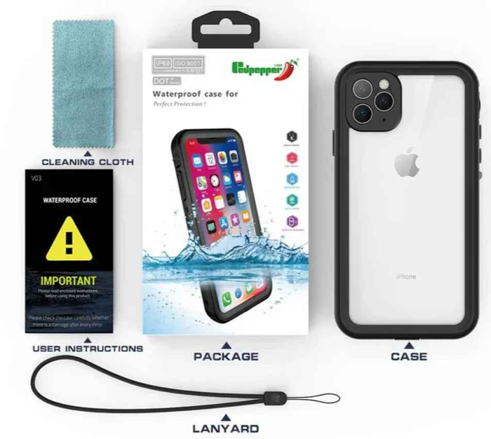 Techplus iPhone 13 waterproof case in red for full protection, durable protective cover with reinforced edges and clear back design.