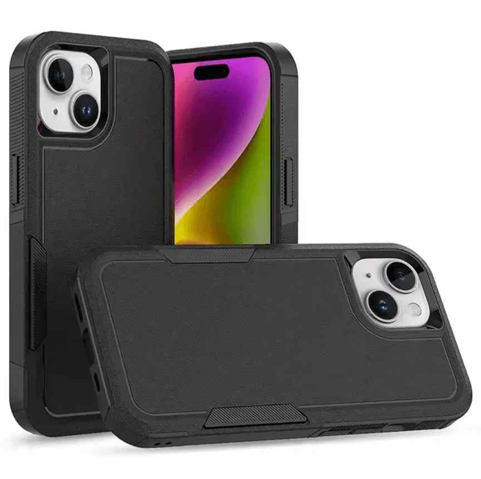 TechPlus iPhone 14 Plus dual layer armor hard case showing rugged design and textured surface for protection.