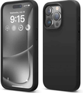 Techplus iPhone 14 Pro Max silicone case in black, blue, and red, soft protective cover for smartphone protection.